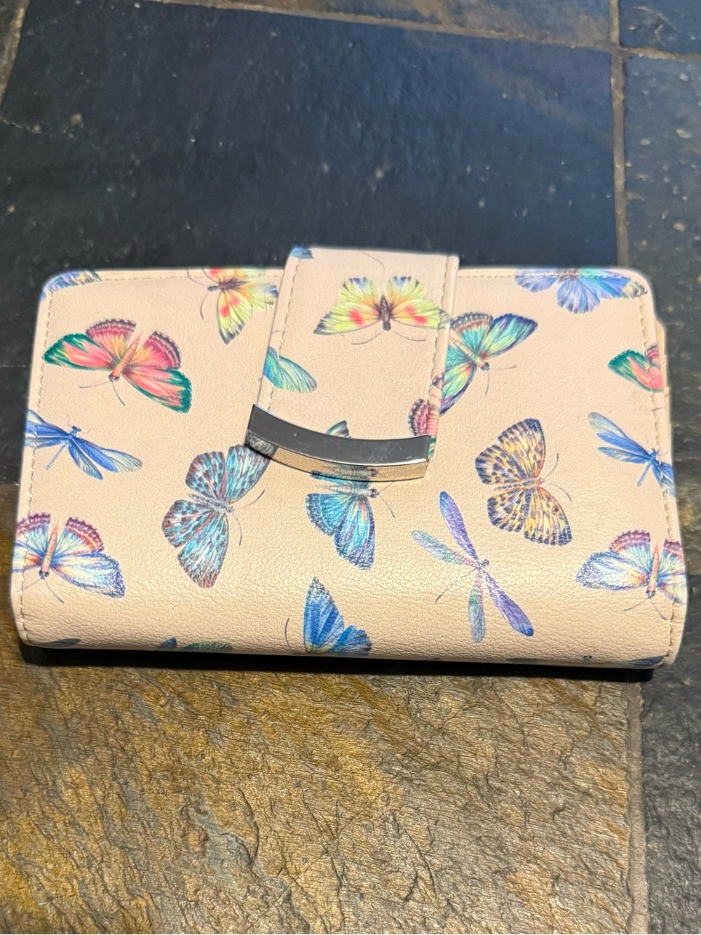 Butterfly Print Pink Women's Card & Key Holder Wallet